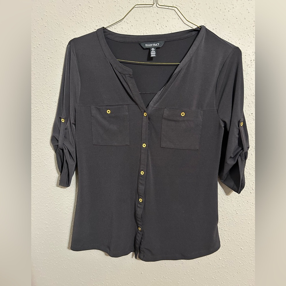 Black Button-Up Casual Women's Top Size Small.